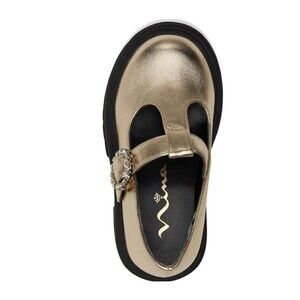 Nina Girl's Stassi T-strap metallic gold MaryJane shoes rhinestone buckle Sz 10